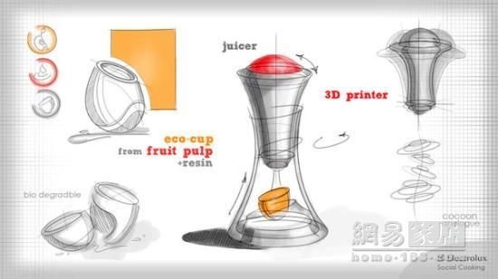 一体式榨汁机新概念：把食物残渣当3D打印材料