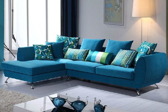 现代蓝色布艺沙发