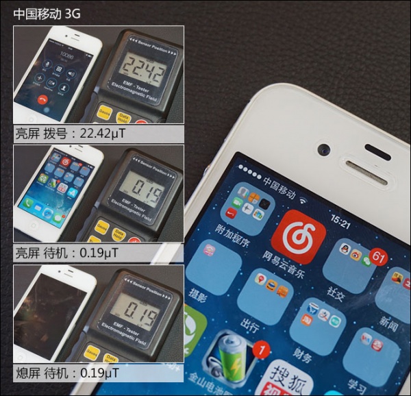 中国移动3G手机电磁辐射强度