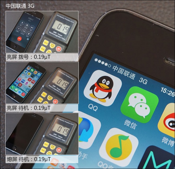 中国联通3G手机电磁辐射强度