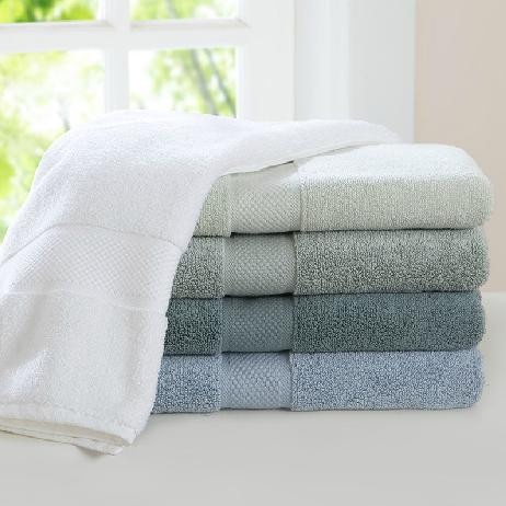 (A&B、全棉卫浴毛巾套组：含浴巾、毛巾、小方巾、地垫，海蓝色和浅褐色二色组合可选)