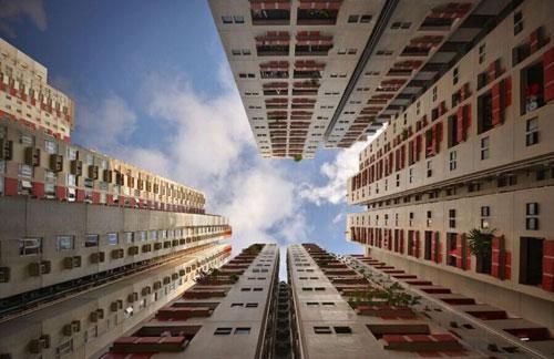 组图：法国摄影师仰拍香港“楼房森林”