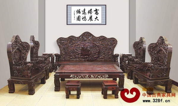 唐明居红木——老挝大红酸枝《九龙八马沙发》