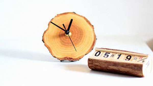 实木年轮带皮环保创意挂钟