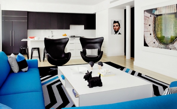 纽约现代摩登时尚的1居室公寓 大胆奔放的色彩