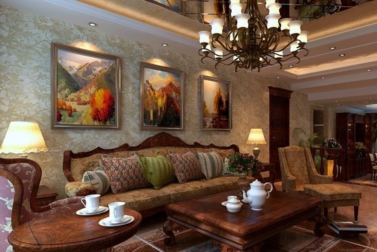 中式风格沙发背景墙效果图