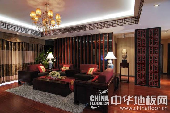 新中式古典木地板客厅