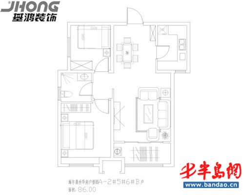 海尔鼎世华府86平两居室装修设计案例