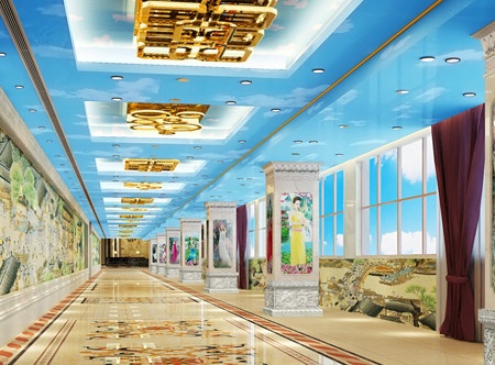 酒店大堂长廊，世界最大的湘绣酒店艺术观景长廊：仙女下凡，千姿百态。
