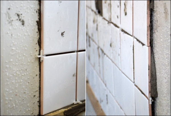 雨虹防水墙倍丽瓷砖胶与水泥砂浆缝隙对比