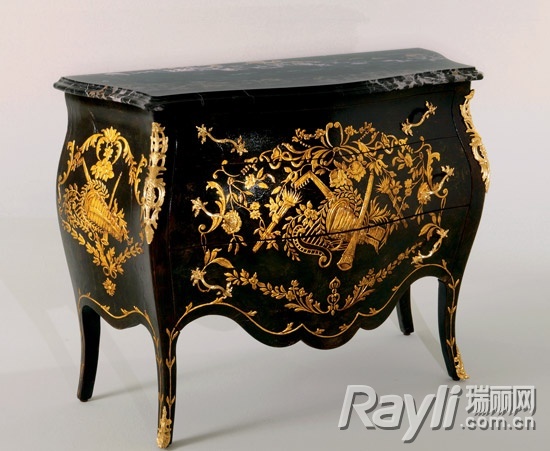 COLOMBOSTILE黑色漆面金色花纹的边桌