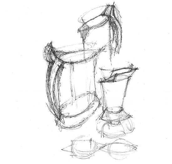 hans hollein“梅丽塔式咖啡壶”概念草图，1980年 “存在可能”揭示了设计师和公司之间的关键方面，以及创新者是如何运用内在技术创作工业产品，为将理想变为现实的长期艰辛道路贡献了力量。