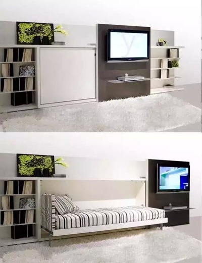 可移动的电视柜和床体结合在一起