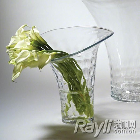 造型独特的透明玻璃花瓶放几株纯白的马蹄莲淡雅而又清新