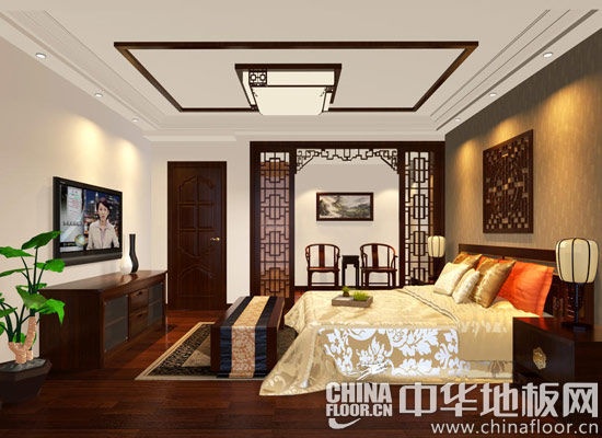 中式卧室实木复合地热地板图片