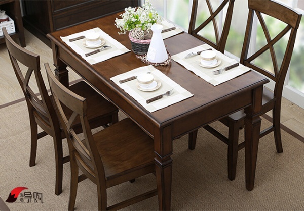 全实木美式长方形餐桌椅组合