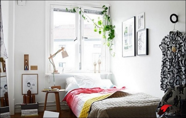 卧室依然延续了简约混搭风格，布置简洁合理。临窗靠墙，光线充足。