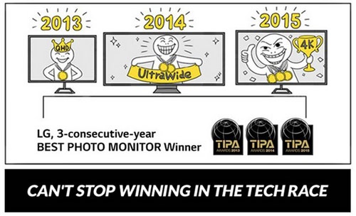 图：LG 31MU97显示器将TIPA 2015年度“最佳相片播放显示器”大奖揽入囊中