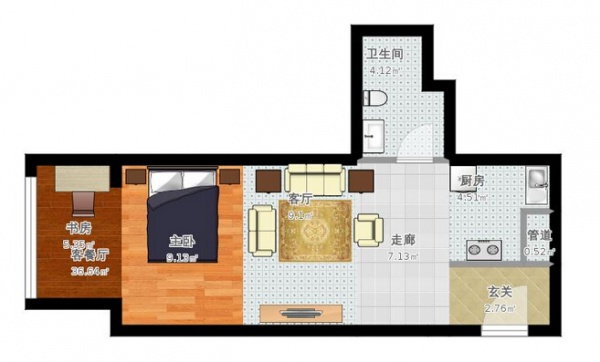 小户型空间零浪费 47平现代简约一居室