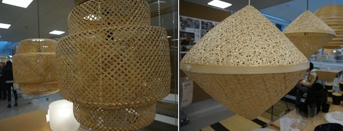两个灯罩都利用了竹编的工艺