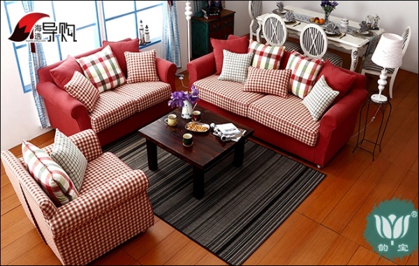 韵宝家具小户型客厅红色布艺沙发组合