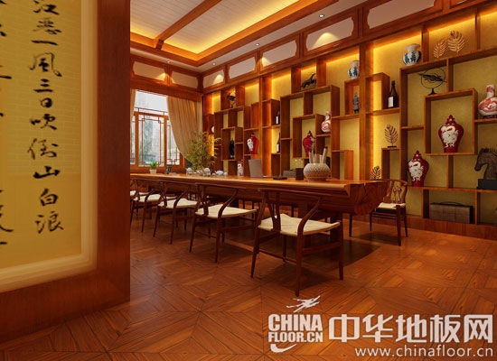 中式书房拼花地板装修效果图