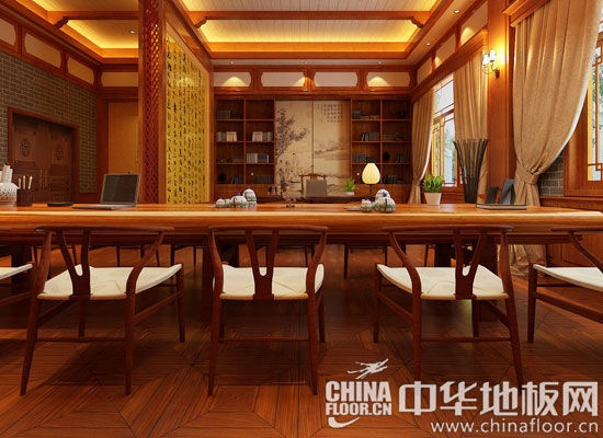 中式书房回字拼花地板图片