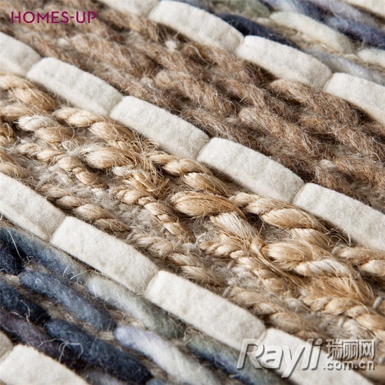 Homes-Up麻羊毛条纹地垫材质上采用了黄麻加羊毛的混合