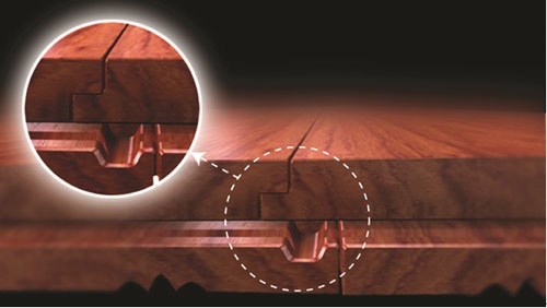 采用锁扣连接的实木地热地板，可以同胀同缩、消减应力，实现了高稳定、不变形、长寿命