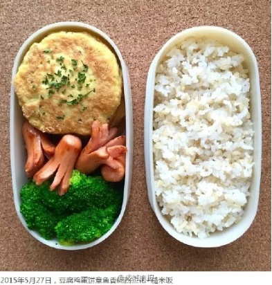 2015年5月27日，豆腐鸡蛋饼章鱼香肠西兰花+糙米饭