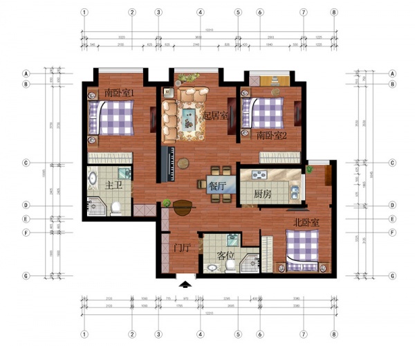 润泽公馆-三居室-113.00平米-装修设计