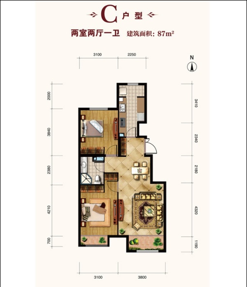 北京城建·世华龙樾-二居室-85.00平米-装修设计