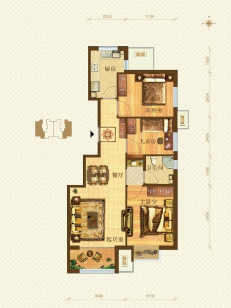 中冶·蓝城-三居室-89.00平米-装修设计