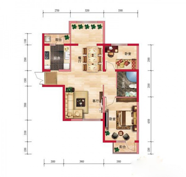 怡海花园-二居室-97.00平米-装修设计