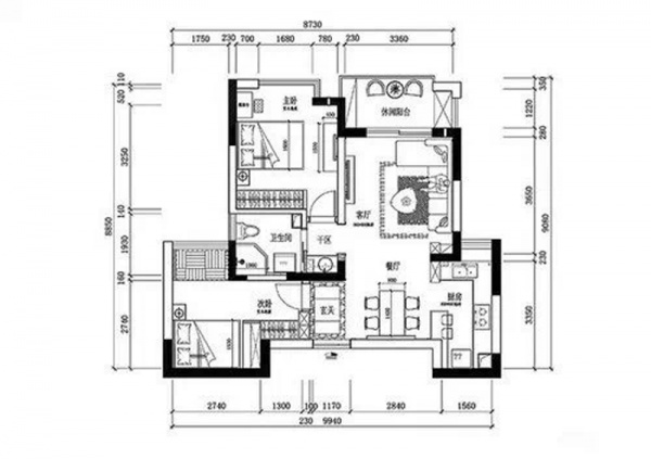 房山南大街小区-二居室-96.00平米-装修设计