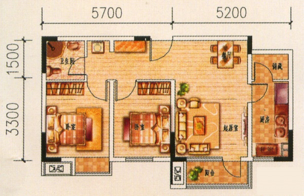 朝阳无限-二居室-83.53平米-装修设计