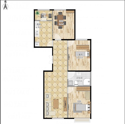 玲珑居-二居室-70.00平米-装修设计