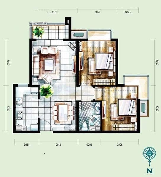 世华水岸-二居室-70.00平米-装修设计