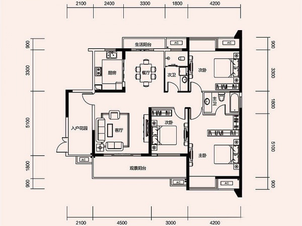 天怡家园-三居室-110.00平米-装修设计
