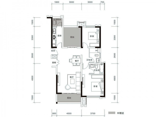 华瀚国际-二居室-70.00平米-装修设计