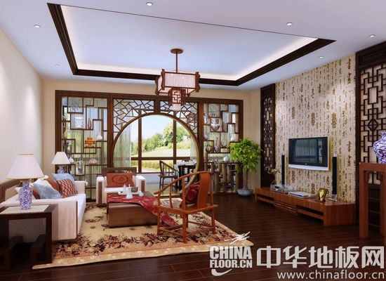 中式风格客厅木地板装修效果图