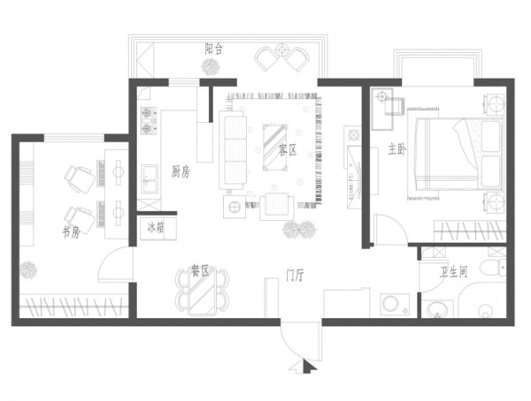 艺苑·桐城-二居室-80.00平米-装修设计