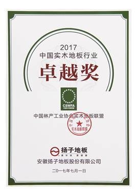 扬子地板荣获“中国实木地板行业卓越奖”