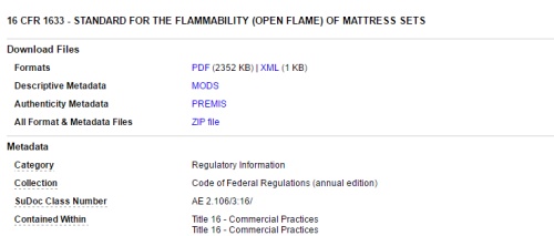 图：源自美国联邦政府官网最新的床垫阻燃标准
