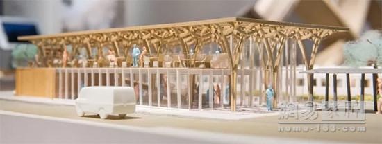 “由布市旅游信息中心”模型，1:100,2017年，日本大分县，psD“坂茂建筑展 建筑设计与救灾项目的共存”展览现场