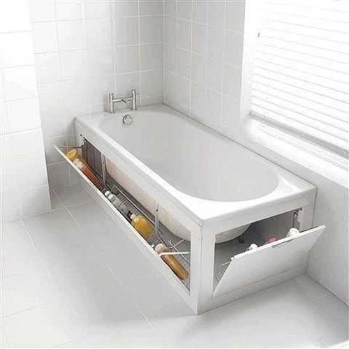 浴缸下面也可以藏下很多东西，沐浴露洗发水什么的，泡着澡随手就可以拿出来。