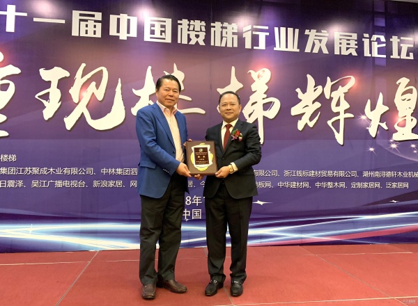 王彩荣再次当选第五届楼梯专委会会长，丁佐宏会长为其颁奖
